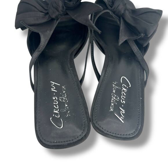 Circus New York Black Heels Size 9.5 Bow Kitten Heel Thong Flip Flop Sandals EUC - Picture 7 of 11